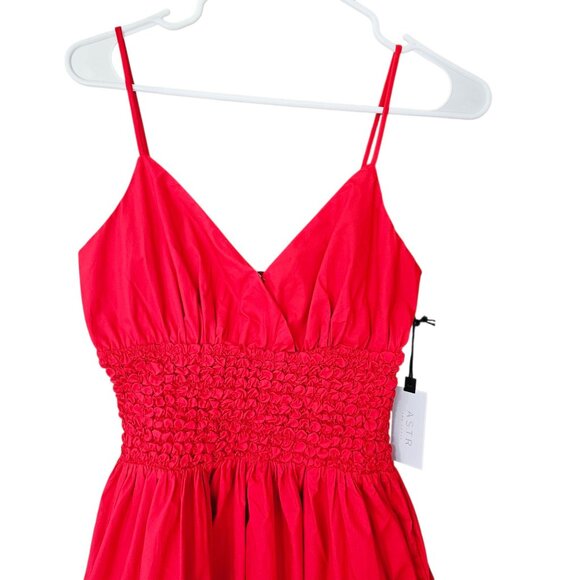 ASTR Womens Cherry Red Midi Dress‎ With Smocked Waist & Adjustable Straps Small - Picture 4 of 8